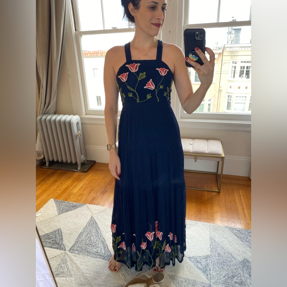 Anthropologie Floreat Tulipan Embroidered Maxi Dress